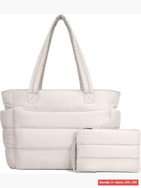 Lightweight Puffer Tote Bag with 9 Pockets, 15" Laptop Sleeve, Work Travel Gym